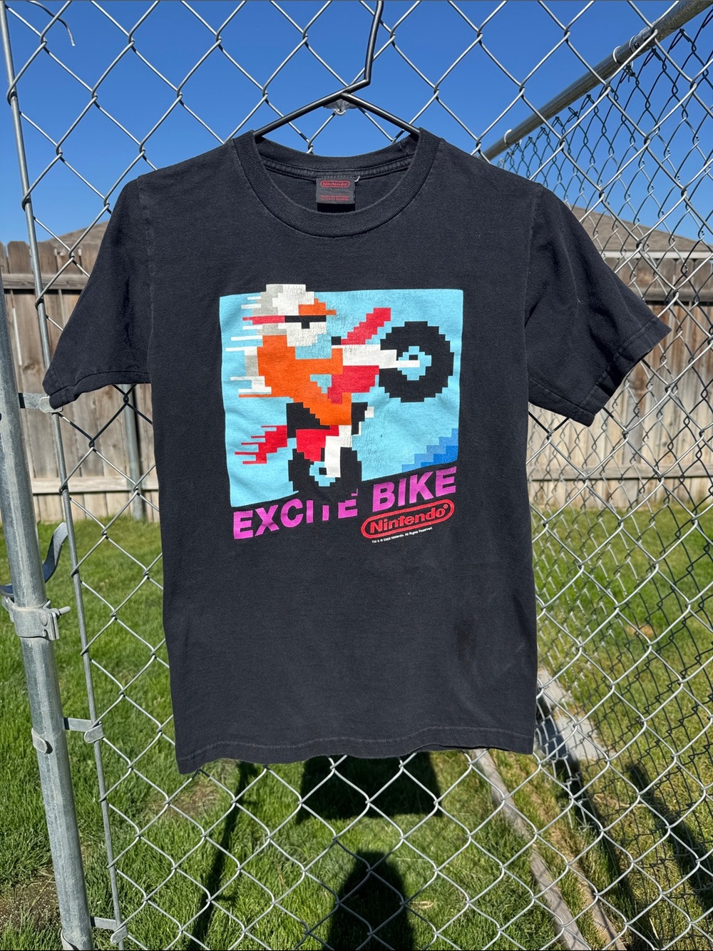 2003 Nintendo Black Tee with Aqua, Orange & Pink Excite Bike Pixel Art